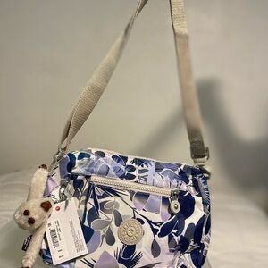 Kipling Floral Lagoon Blue and White Crossbody Bag with Floral Design